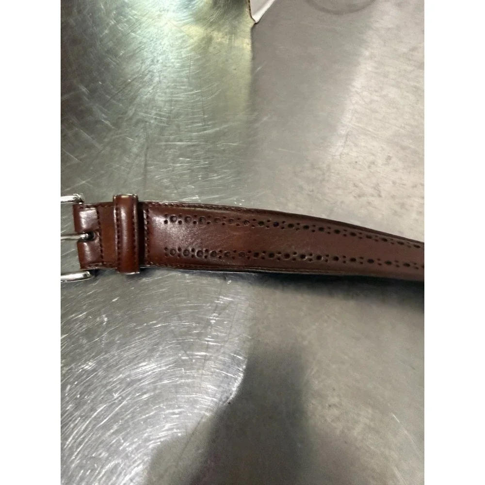 Allen Edmonds Brown Italian Saddle Leather Dress Belt Size 40 USA Brogue Trim